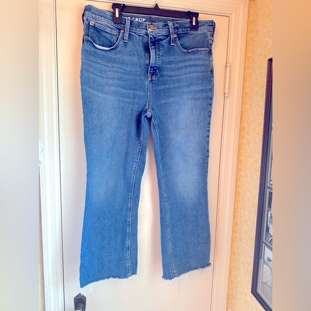 J Crew Demi boot cut crop unfinished hem Med rinse